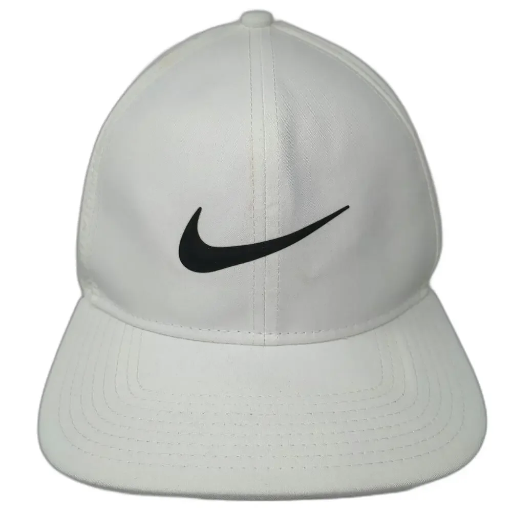 Nike Snapback Hat White One Size Perforated Swoosh Pro Dri-Fit Golf Sports